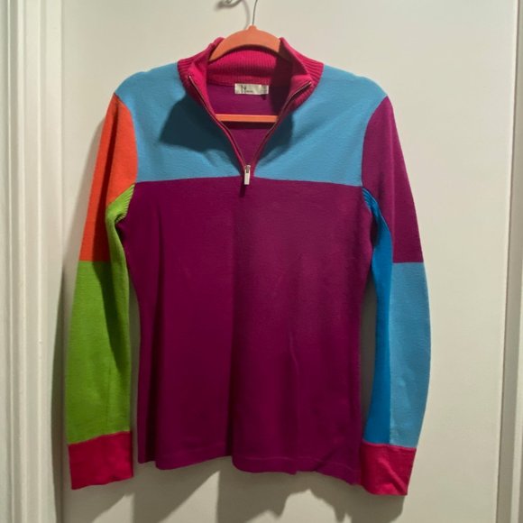 (5) Neve Color Block Grandma Retro Cotton Wool Woman 1/4 Zip Sweater … - Picture 1 of 7